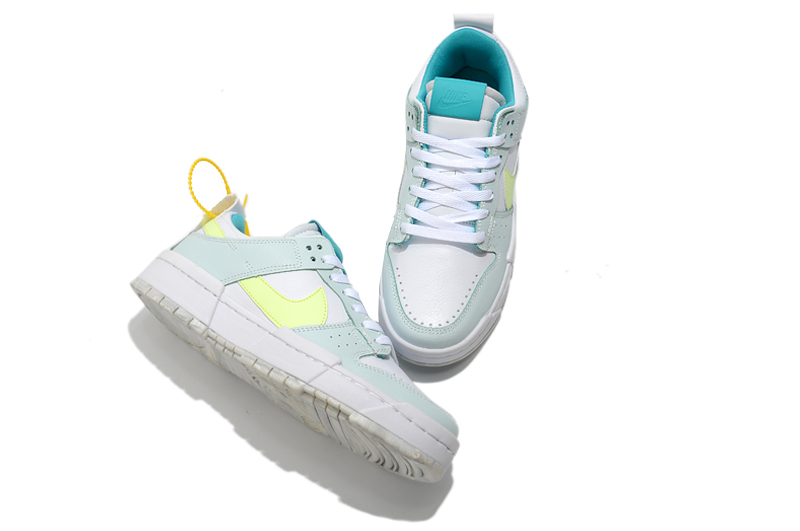 2021 Nike Dunk Low Disrupt White Light Blue Yellow Women Shoes